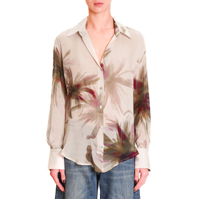 Zeroassoluto-Camicia LIA georgette fantasia - floreale burro/malva/militare