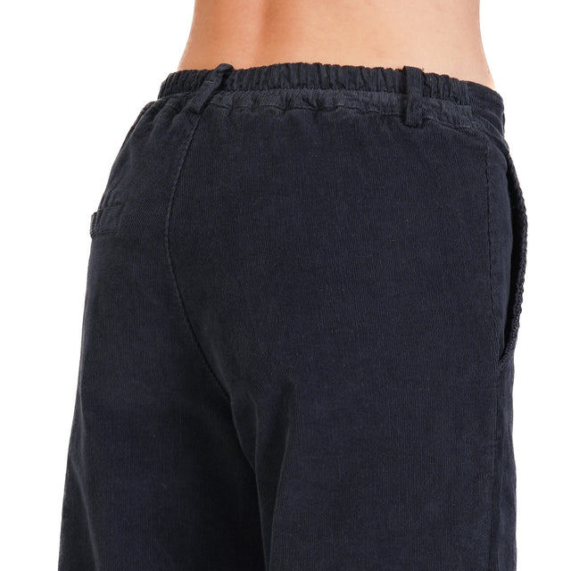 Zeroassoluto-Pantalone LILLY palazzo in velluto millerighe elasticizzato - blu