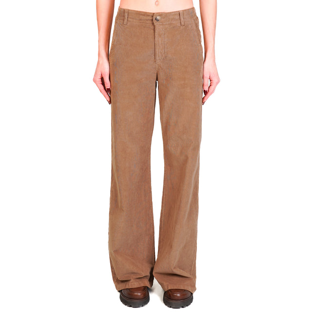 Zeroassoluto-LILLY palazzo trousers in stretch velvet - camel