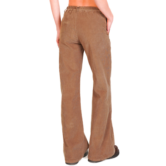 Zeroassoluto-Pantalone LILLY palazzo in velluto millerighe elasticizzato - camel