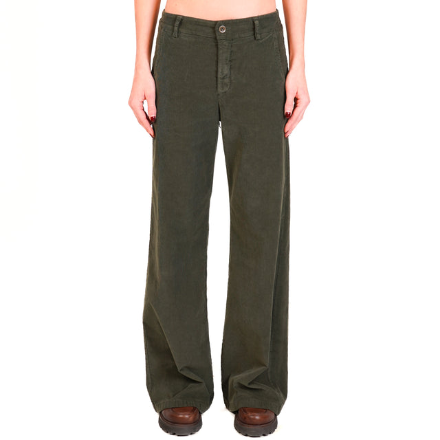 Zeroassoluto-Pantalone LILLY velluto millerighe elasticizzato- verde bosco