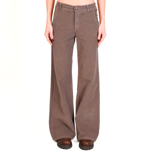 Zeroassoluto-Pantalone LILLY velluto millerighe elasticizzato - taupe