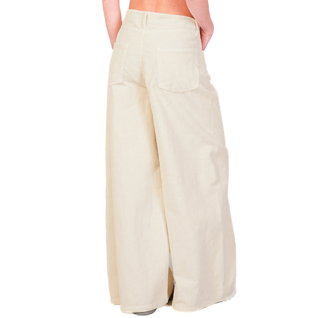 Zeroassoluto-Pantalone LOIR wide leg velluto 500 righe elasticizzato - burro