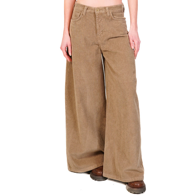 Zeroassoluto-Pantalone LOIR wide leg velvet 500 lines stretch - camel