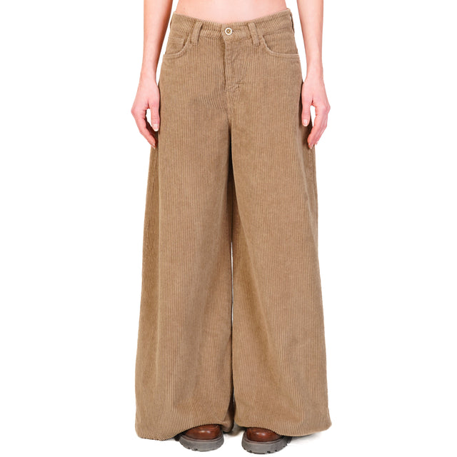 Zeroassoluto-Pantalone LOIR wide leg velvet 500 lines stretch - camel