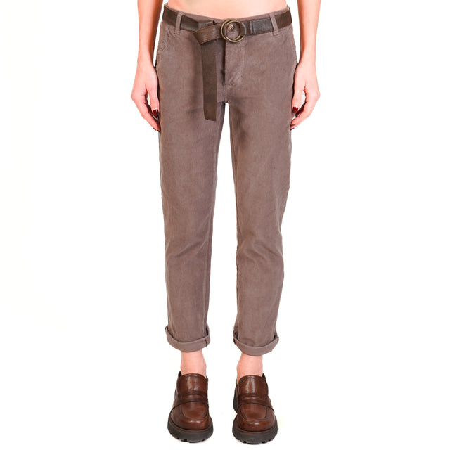 Zeroassoluto-Pantalone LOIS chino velluto millerighe elasticizzato - taupe