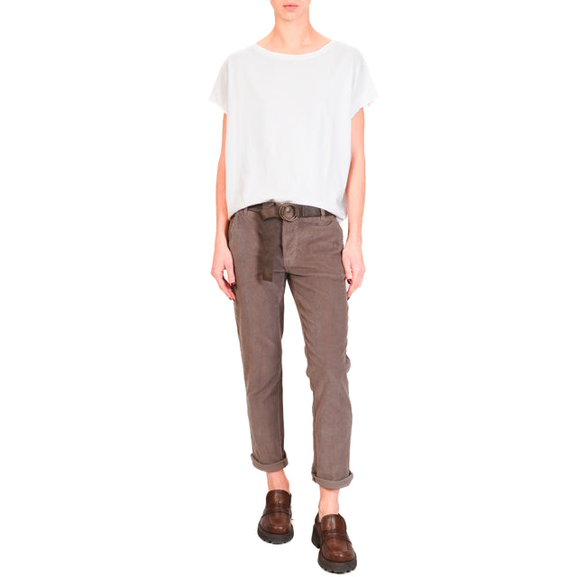 Zeroassoluto-Pantalone LOIS chino velluto millerighe elasticizzato - taupe