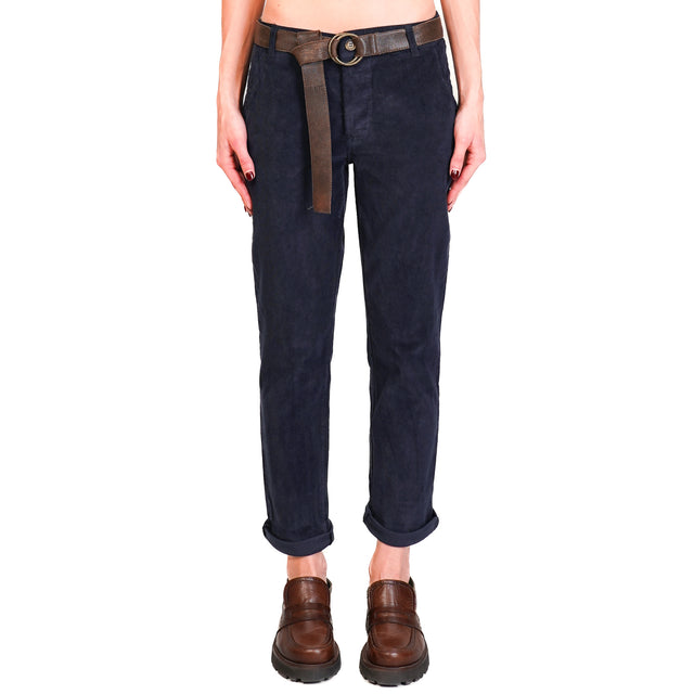 Zeroassoluto-Pantalone LOIS chino velluto millerighe elasticizzato - blu