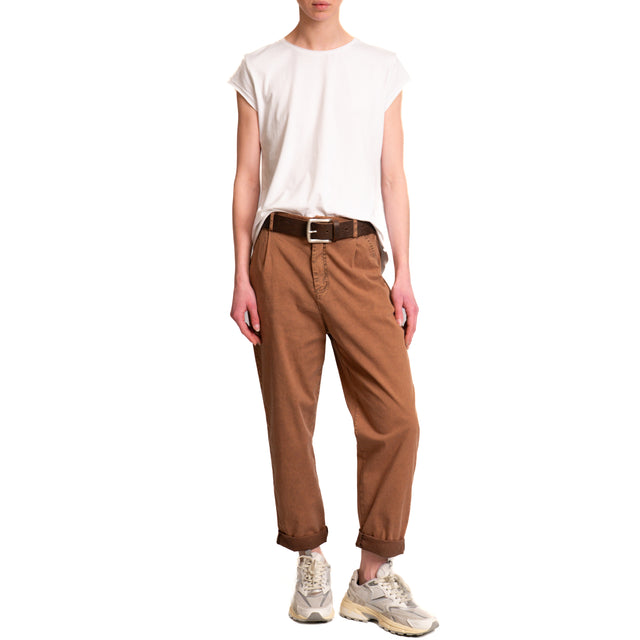 Zeroassoluto-Pantalone LOLA cotone elasticizzato stone washed maltinto - tabacco