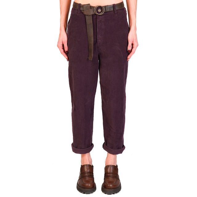 Zeroassoluto-Pantalone LORY velluto millerighe elasticizzato- burgundy