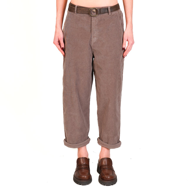 Zeroassoluto-Pantalone LORY velluto millerighe elasticizzato - taupe