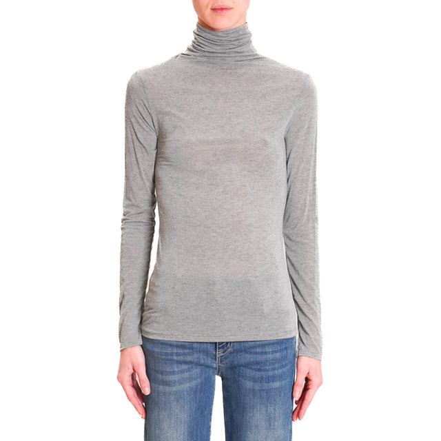 Zeroassoluto-High neck cashmere blend T-shirt - grey