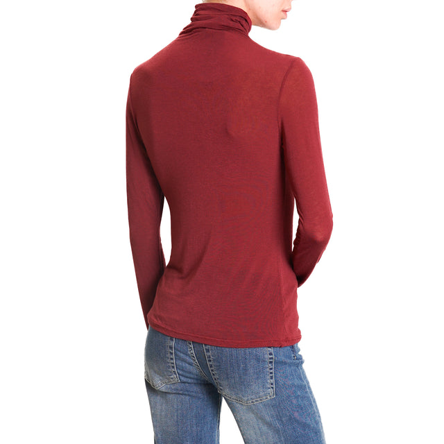 Zeroassoluto-High neck cashmere blend T-shirt - wine