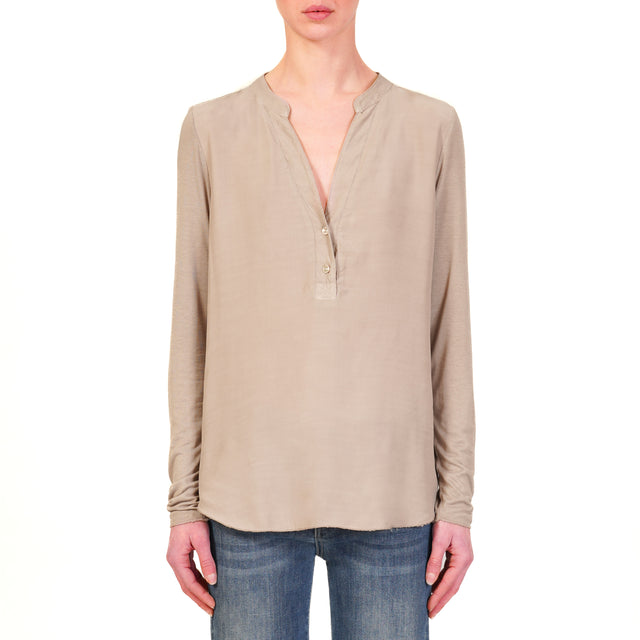 Zeroassoluto-Camicia chester doppio tessuto - taupe