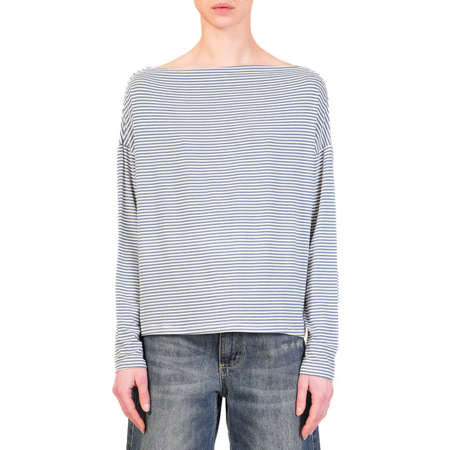 Zeroassoluto-T-shirt CLOE righe in jersey - jeans/bianco