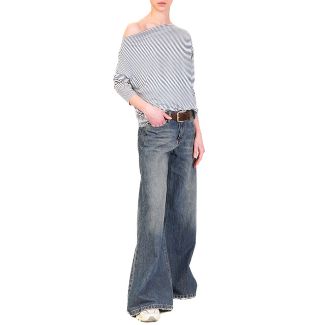 Zeroassoluto-T-shirt CLOE righe in jersey - jeans/bianco