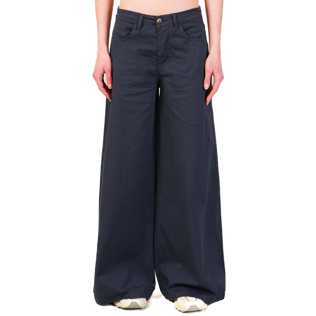 Zeroassoluto-Pantalone LANY wide leg cotone elasticizzato - blu