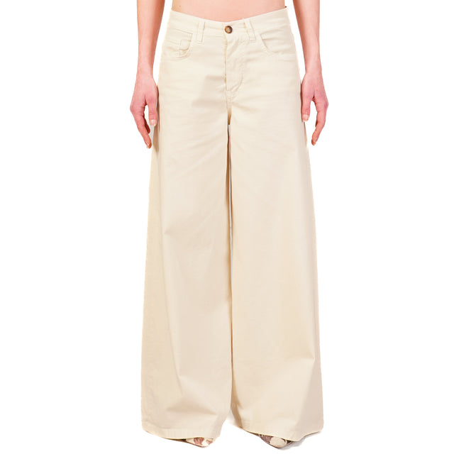 Zeroassoluto-Pantalone LANY wide leg cotone elasticizzato - burro