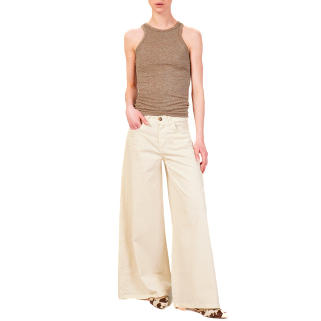 Zeroassoluto-Pantalone LANY wide leg cotone elasticizzato - burro