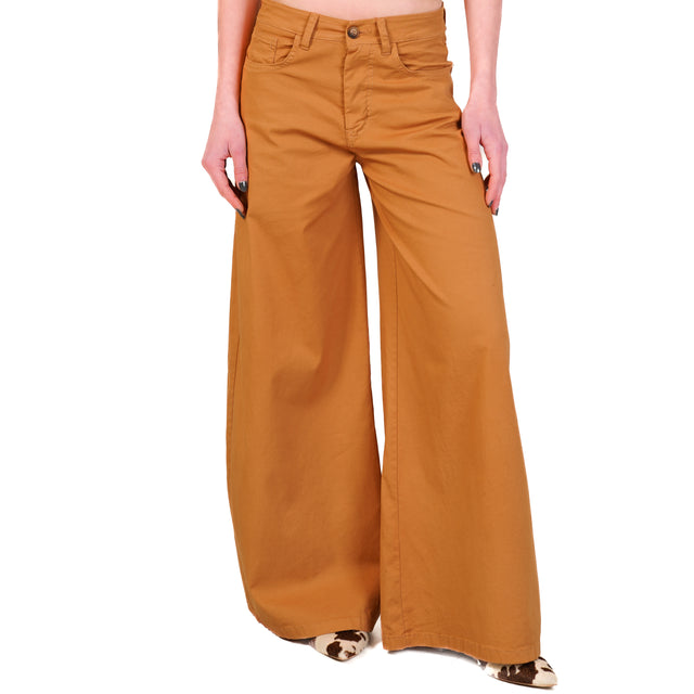 Zeroassoluto-Pantalone LANY wide leg cotone elasticizzato - caramel