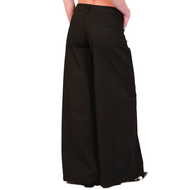 Zeroassoluto-Pantalone LANY wide leg cotone elasticizzato - nero