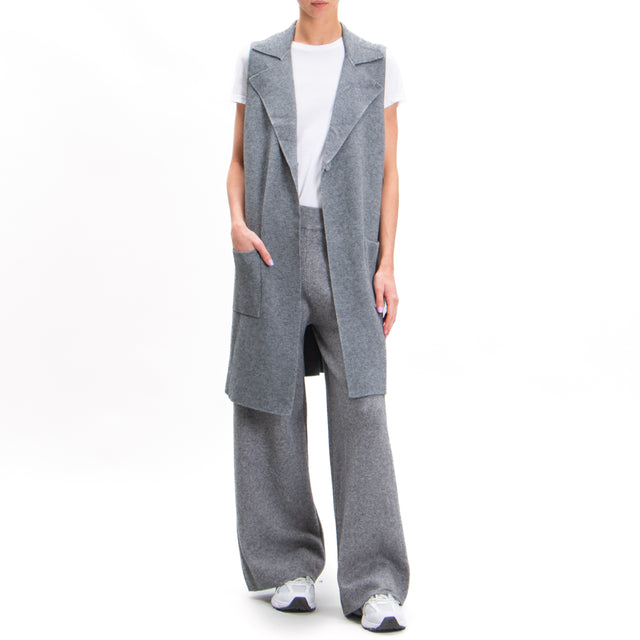 Zeroassoluto-Gilet lungo con tasche - grigio medio melange