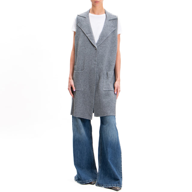 Zeroassoluto-Long vest with pockets - medium grey melange