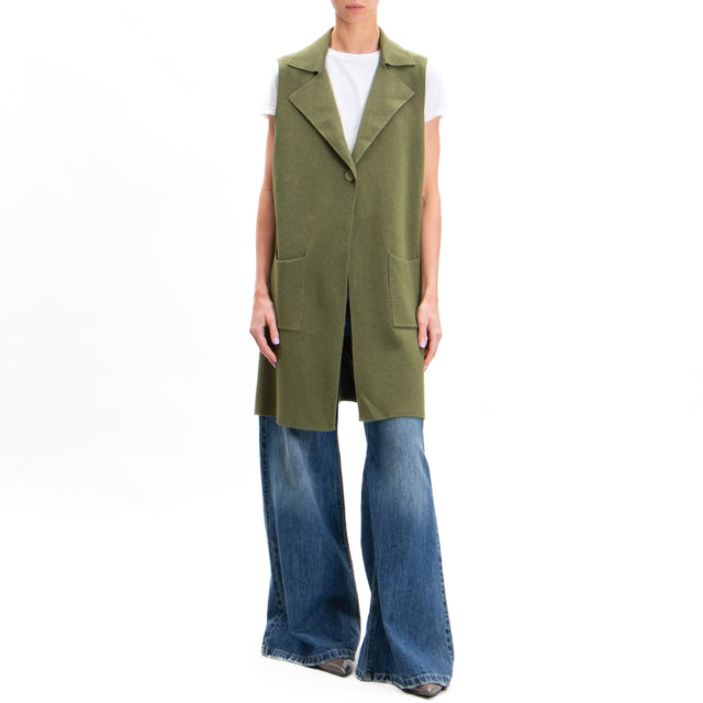 Zeroassoluto-Long vest with pockets - military