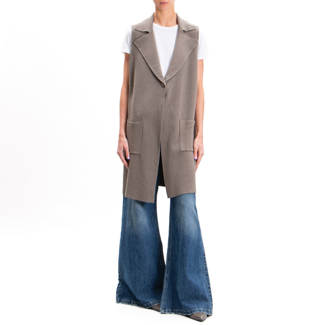 Zeroassoluto-Long vest with pockets - taupe