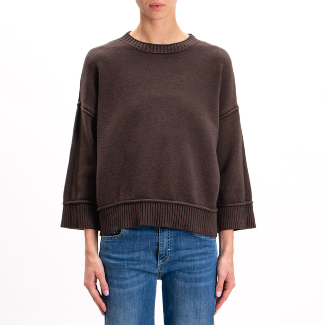 Zeroassoluto-Ribbed Crewneck Sweater - Chocolate