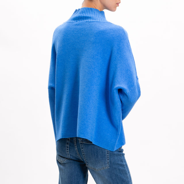 Zeroassoluto-Ribbed collar and sleeve knit sweater - light blue