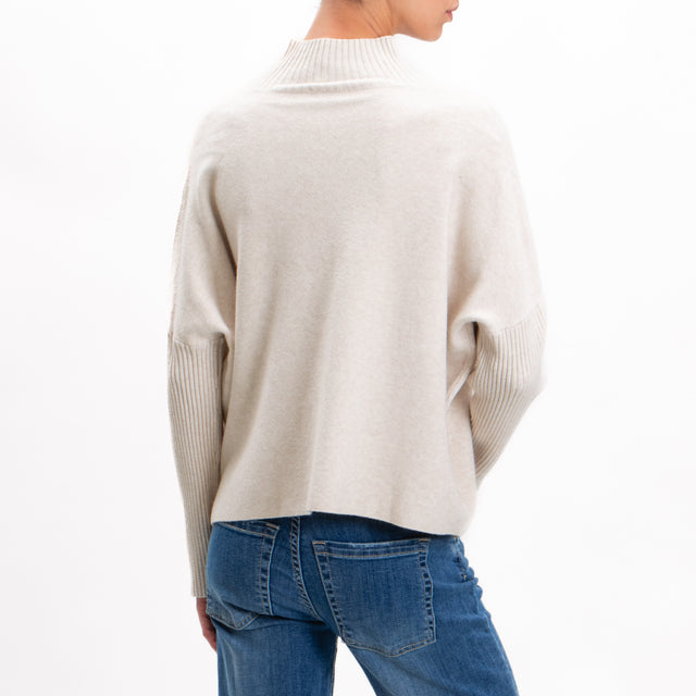 Zeroassoluto-Ribbed collar and sleeve knit sweater - chalk