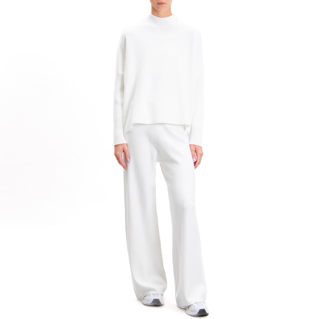 Zeroassoluto-Ribbed sleeve fitted collar sweater - off white