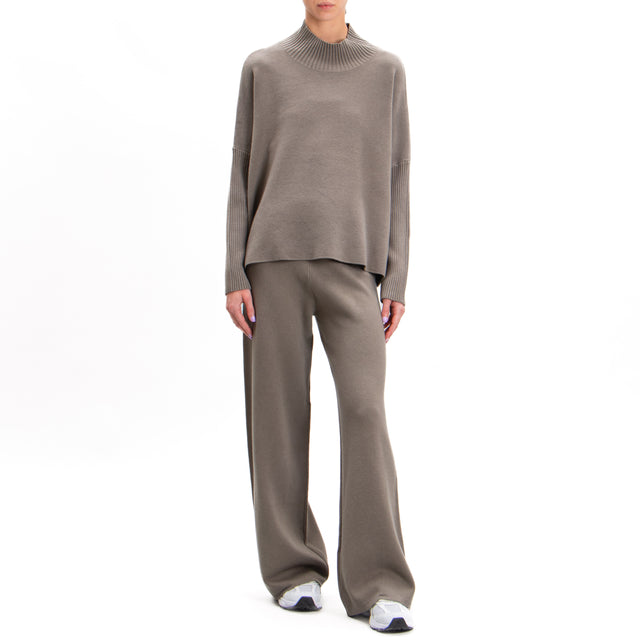 Zeroassoluto-Ribbed sleeve fitted collar sweater - taupe