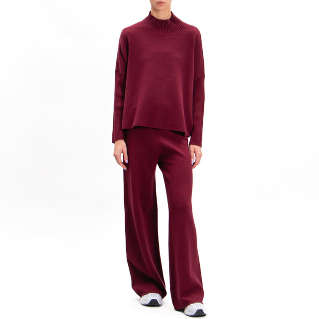 Zeroassoluto-Elastic waist knitted trousers - wine