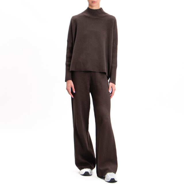 Zeroassoluto-Elastic waist knitted trousers - chocolate