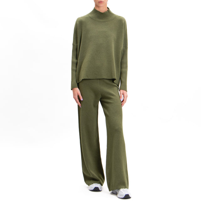 Zeroassoluto-Elastic waist knitted trousers - military