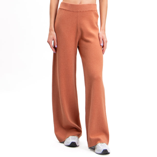 Zeroassoluto-Elastic waist knitted trousers - cinnamon