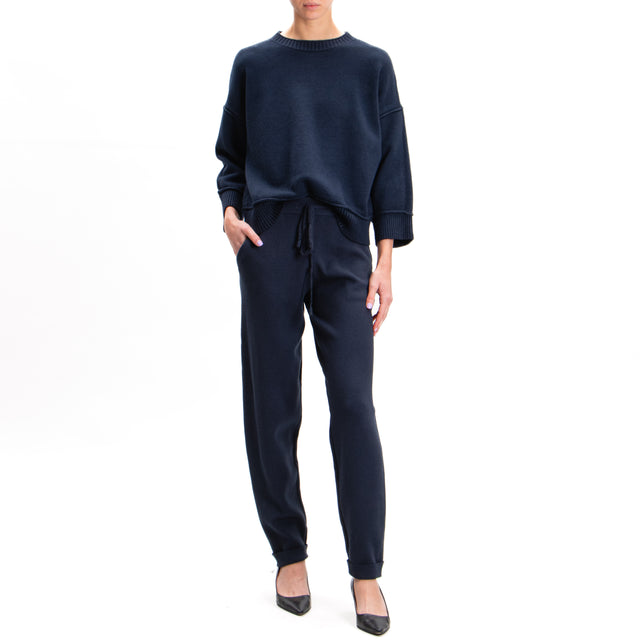 Zeroassoluto-Knitted trousers with drawstring - blue