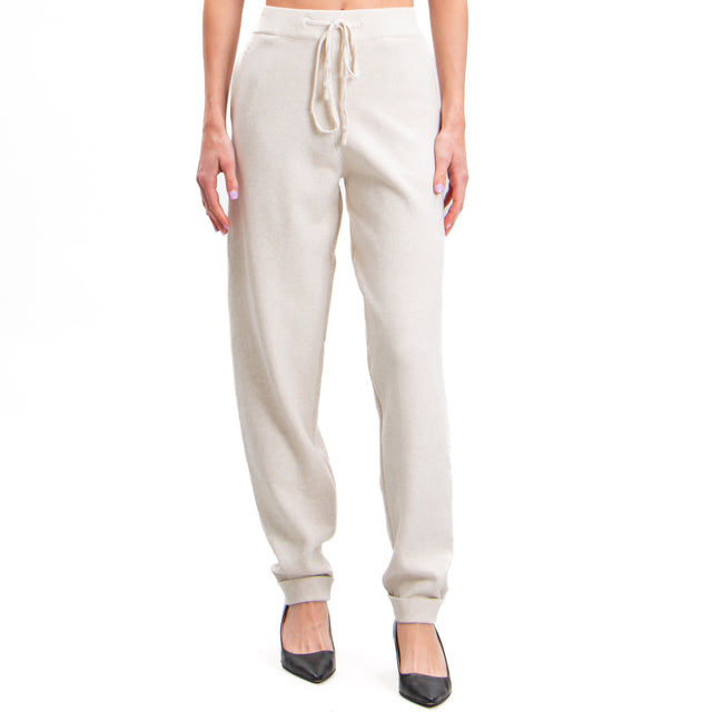 Zeroassoluto-Knitted trousers with drawstring - chalk