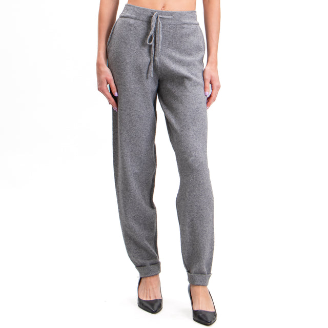 Zeroassoluto-Knitted trousers with drawstring - medium grey melange