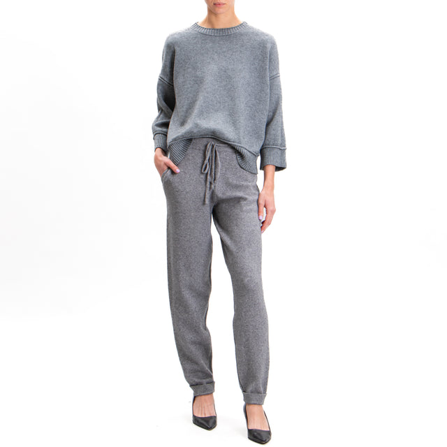 Zeroassoluto-Knitted trousers with drawstring - medium grey melange