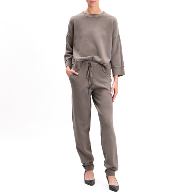 Zeroassoluto-Pantalone in maglia con coulisse - taupe