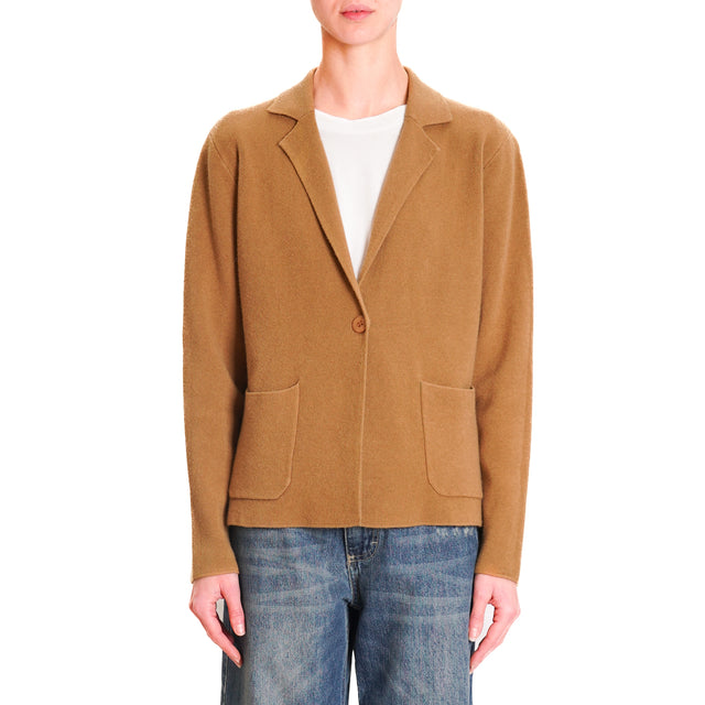 Zeroassoluto-1 Button Knit Jacket with Pockets - Camel