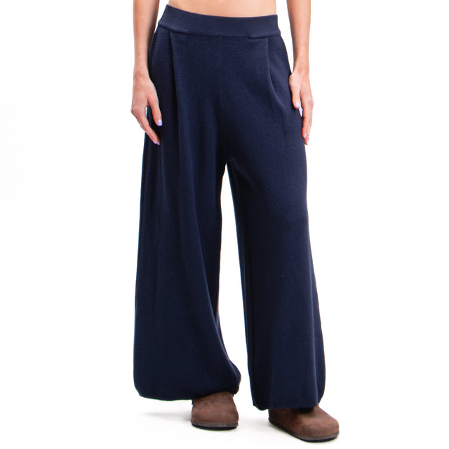 Zeroassoluto-Pants in knitted fabric with pleats - blue