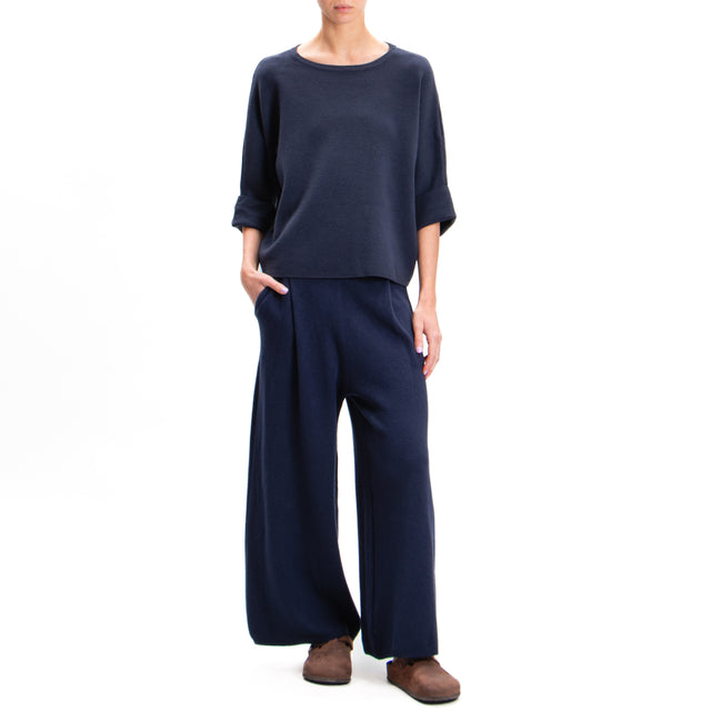 Zeroassoluto-Pants in knitted fabric with pleats - blue