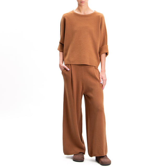 Zeroassoluto-Pantalone in maglia con pinces - camel