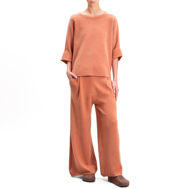 Zeroassoluto-Pants in knitted fabric with pleats - cinnamon