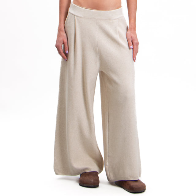 Zeroassoluto-Pants in knitted fabric with pleats - chalk