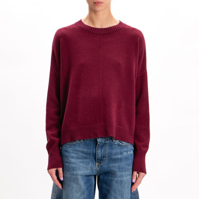 Zeroassoluto-Crewneck sweater with central stripe - wine